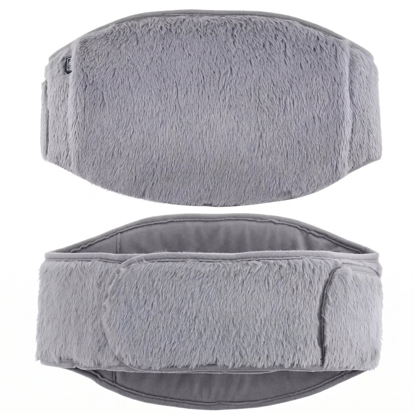 Grey crystal velvet heated abdominal belt on white background front and back