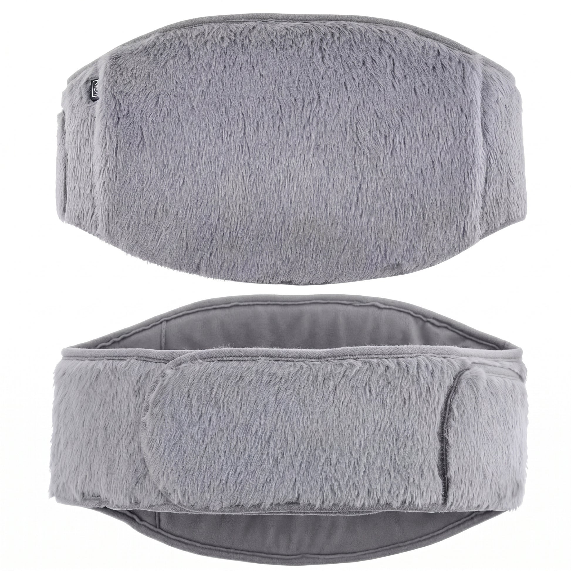 Grey crystal velvet heated abdominal belt on white background front and back